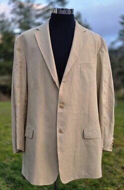 Vintage Polo Ralph Lauren 100% Linen Blazer Beige Jacket Made in Italy XXL 52